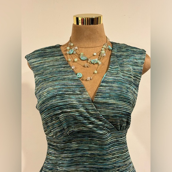 Connected Greens Blues Yellows Stripe Designs Sleeveless V Neck Sz 14P. - Picture 5 of 10